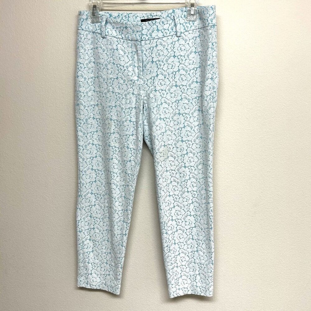 Ann Taylor Petite Lace Ankle Pants Double Layer 6P Blue White Coastal Casual Pre
